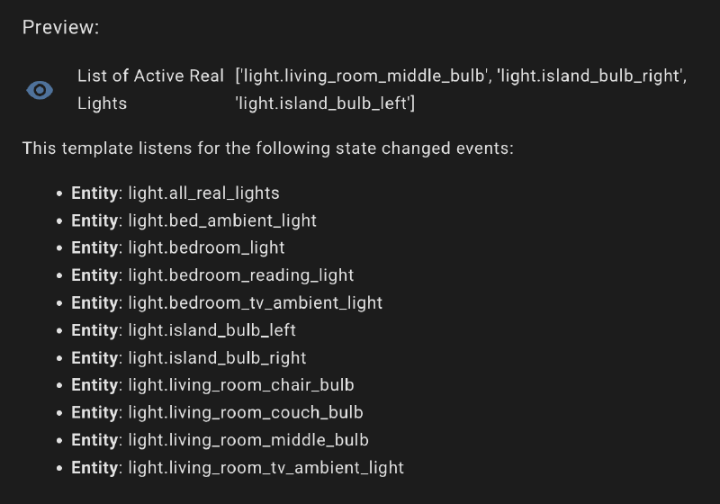 Preview of the HA template values